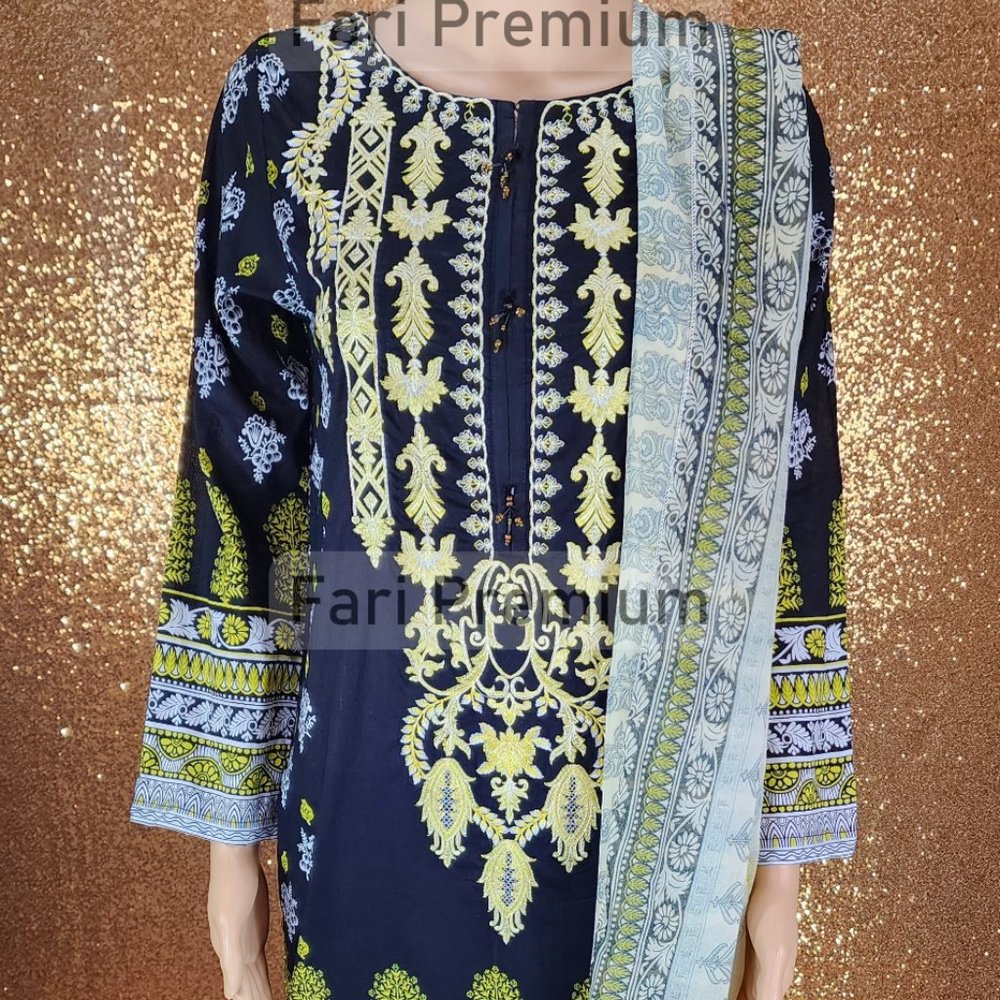 Warda Brand 3PC Embroidered Lawn, Chiffon Shalwar Kameez Pakistani/Indian XS/35